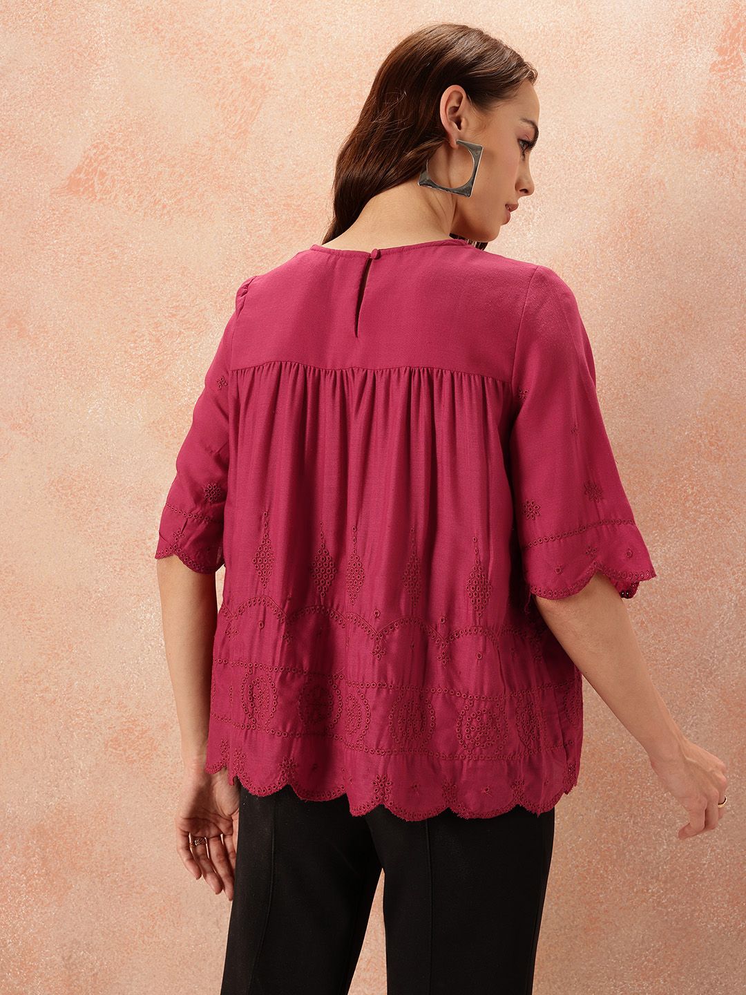 all about you Pin Tucks & Schiffli Embroidered A-Line Top