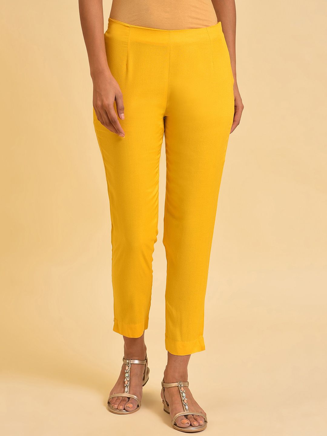 W Women Yellow Slim Fit Cigarette Trousers