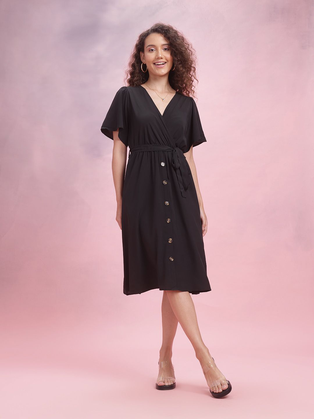 DressBerry Flared Sleeve Wrap Style Dress Comes With a Belt