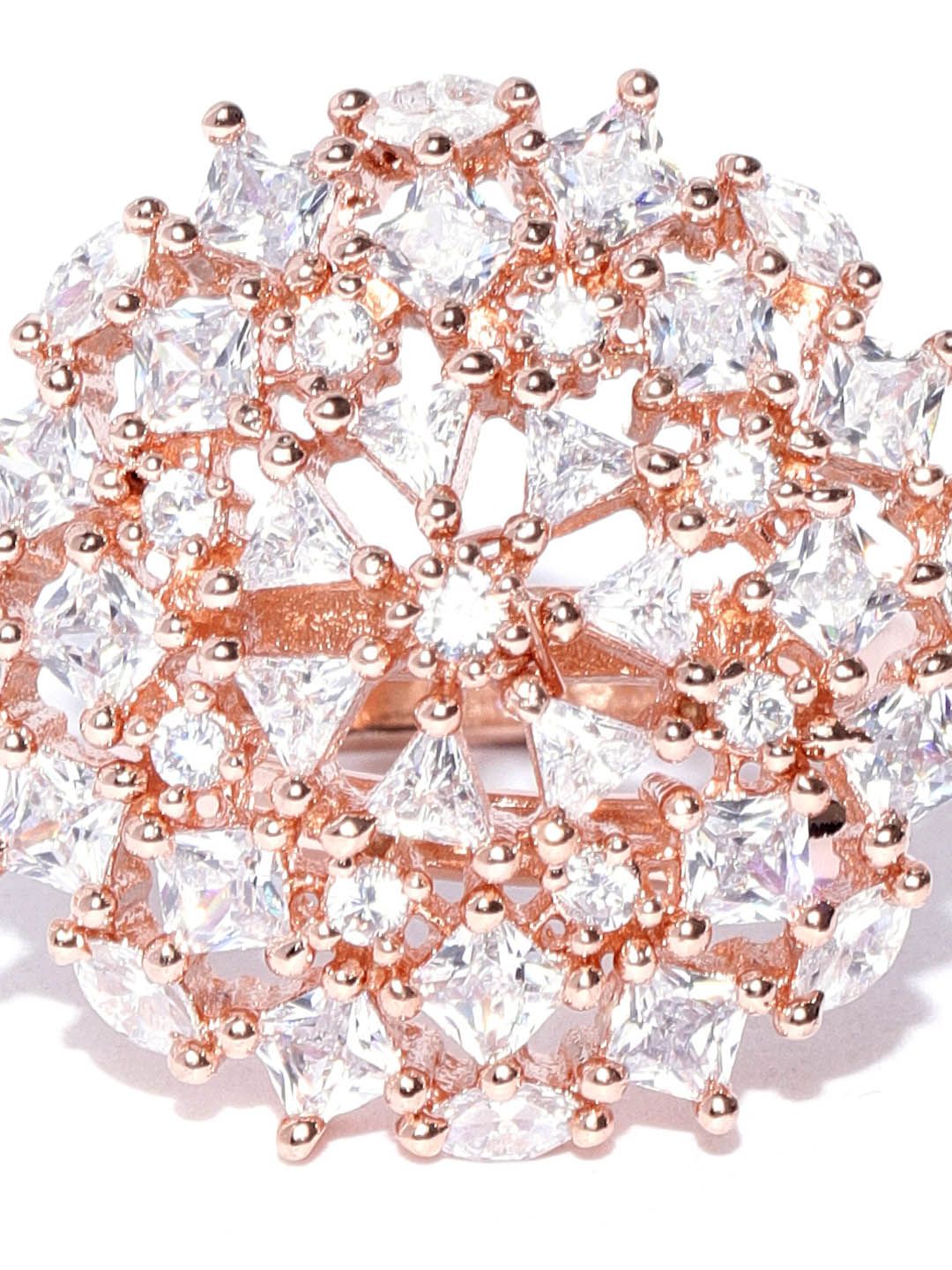 Cincin Jari Boleh Laras Zaveri Pearls Bersalut Emas CZ Bertampal Batu