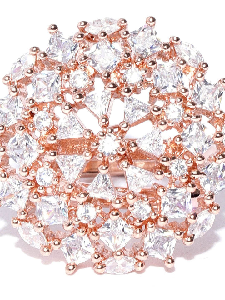 Zaveri Pearls Rose Gold-Plated CZ Stone-Studded Adjustable Finger Ring