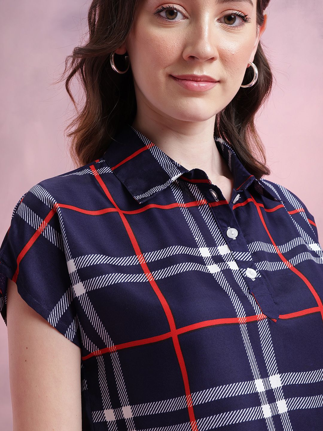 DressBerry Checked Extended Sleeves Shirt Style Top