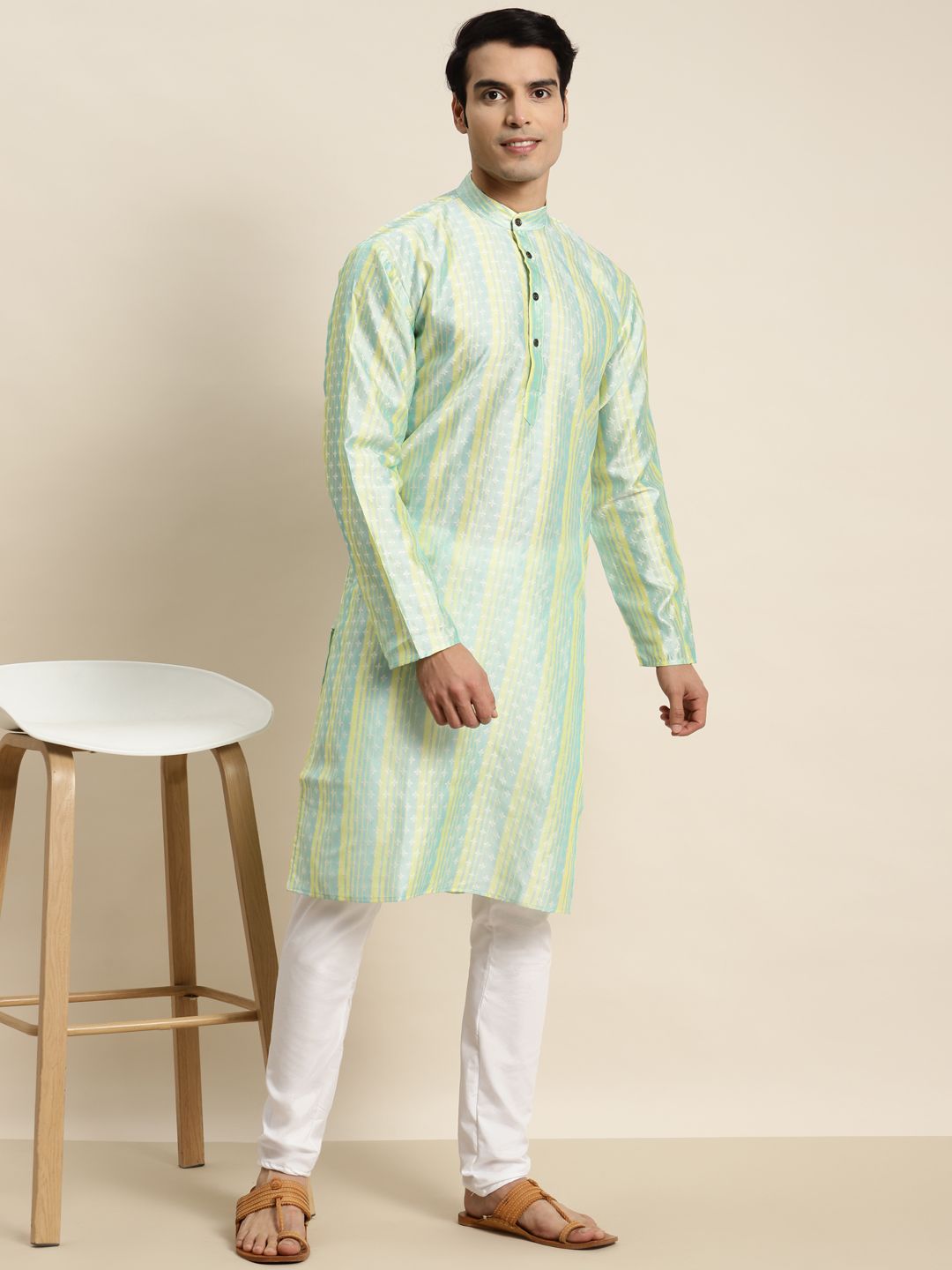 SOJANYA Men Ethnic Motifs Striped Jacquard Straight Kurta