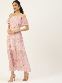 AND Pink & White Floral Halter Neck Fringed Maxi Dress