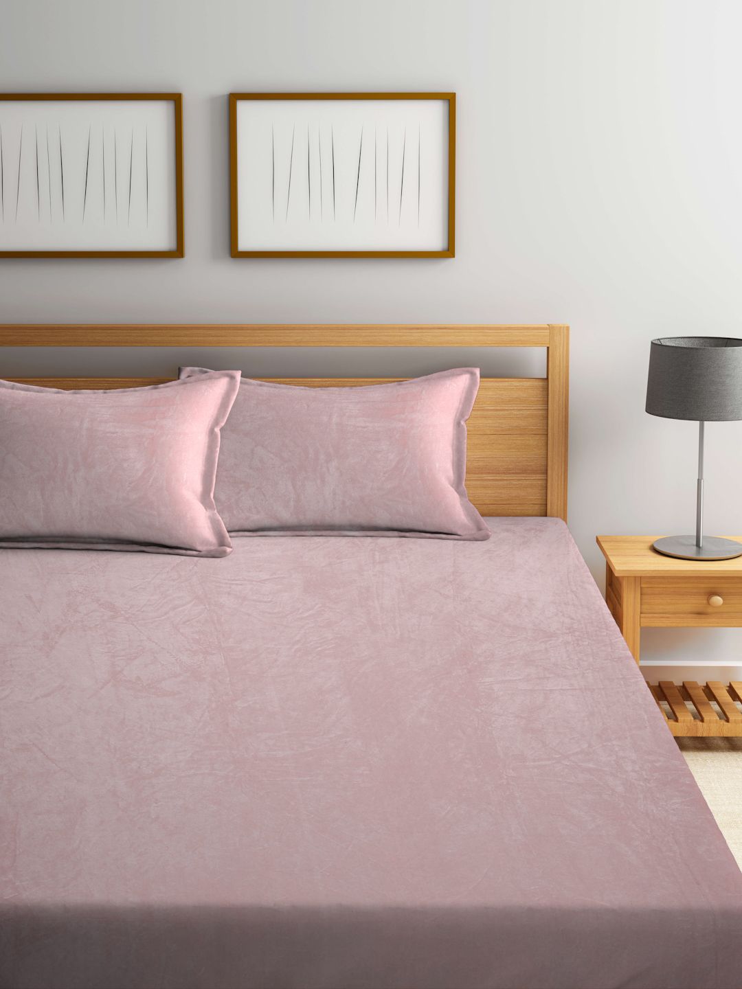KLOTTHE Pink Wool 300 TC Fitted King Fine Bedsheet With 2 Pillow Covers