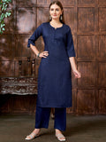 KALINI Women Striped Printed Notch Neck Straight Kurta With Trouser