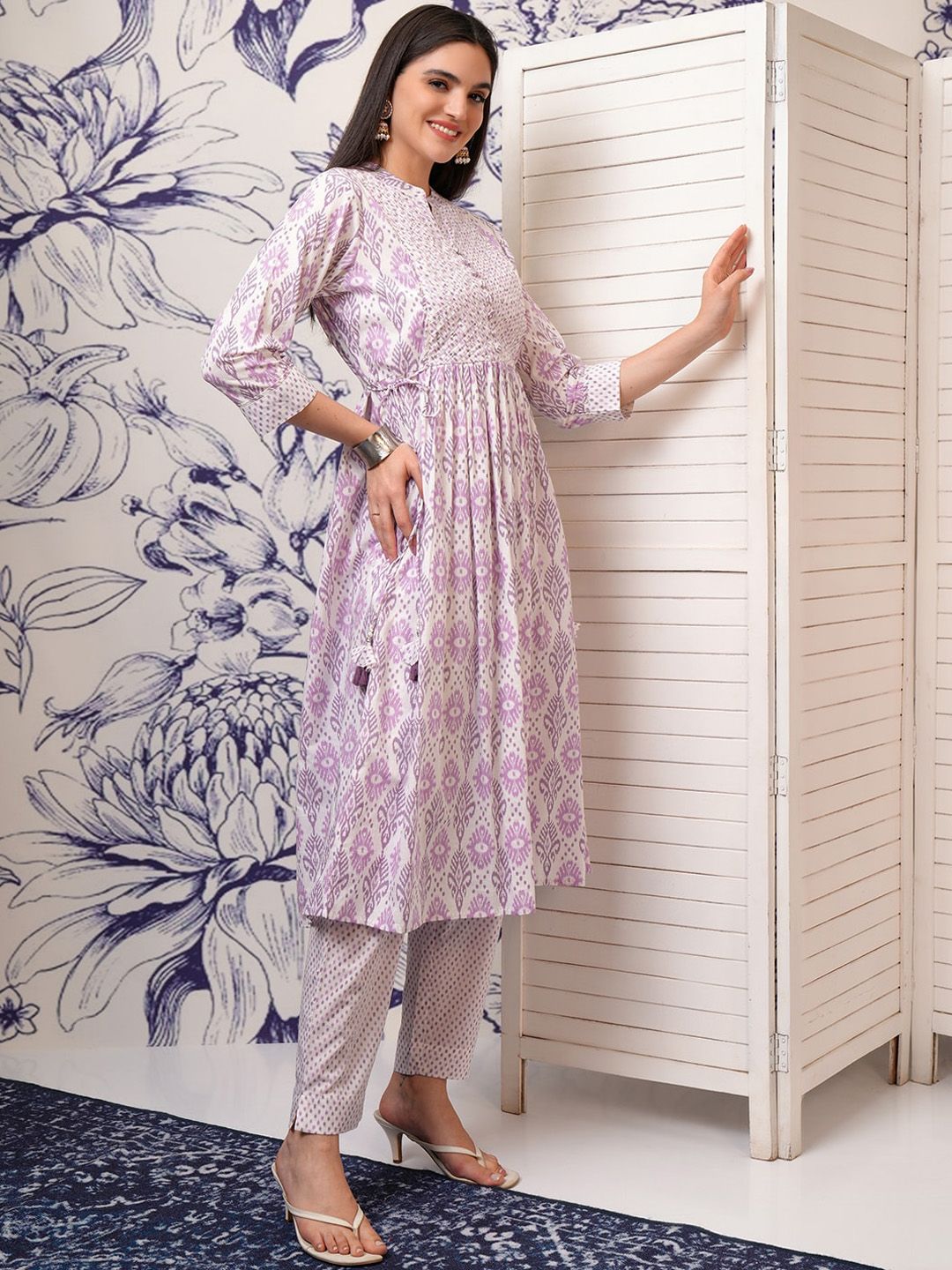 Vishudh Pink Ethnic Motifs Printed Regular Pure Cotton Kurta with Trouser & Dupatta