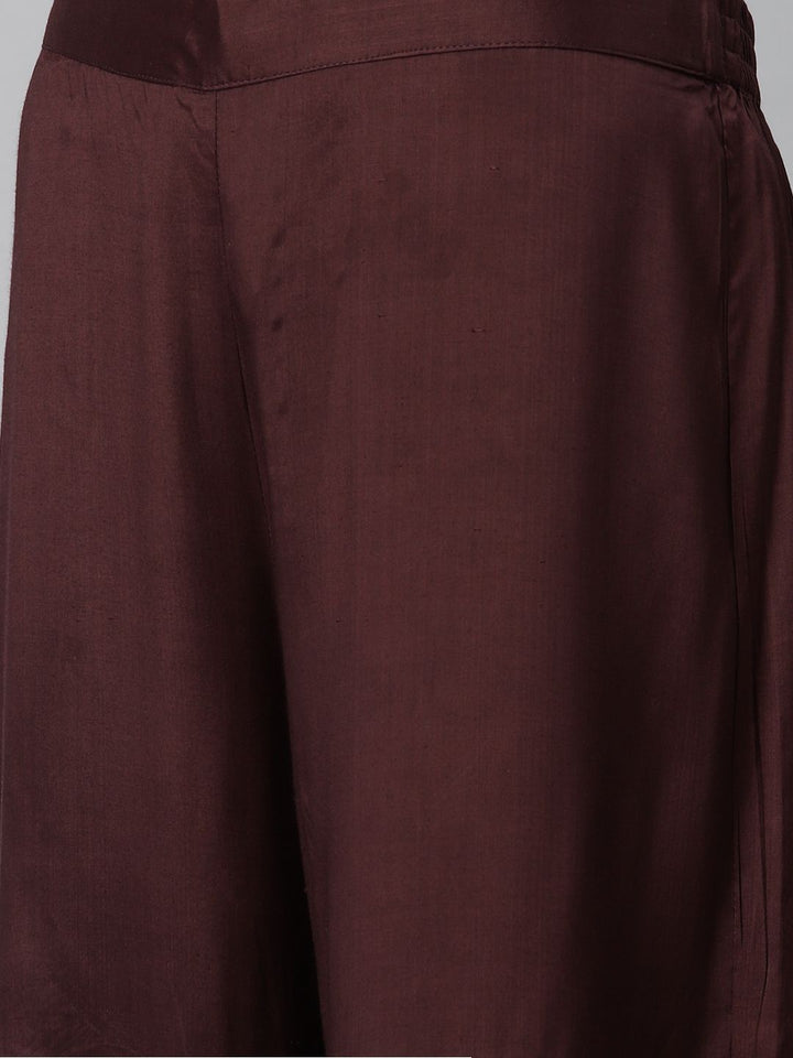 W Women Burgundy & Golden Woven Design Kurta with Sharara & Dupatta
