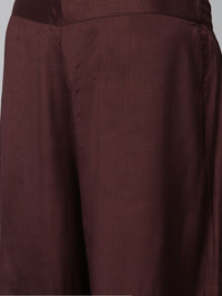 W Women Burgundy & Golden Woven Design Kurta with Sharara & Dupatta