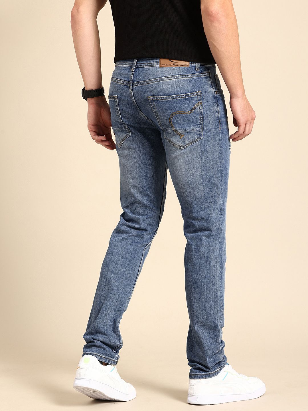 Being Human Men Slim Fit Low Distress Light Fade Stretchable Jeans