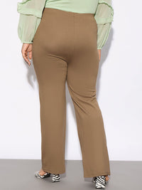 SASSAFRAS Curve Women Plus Size Beige Straight Fit Parallel Trousers