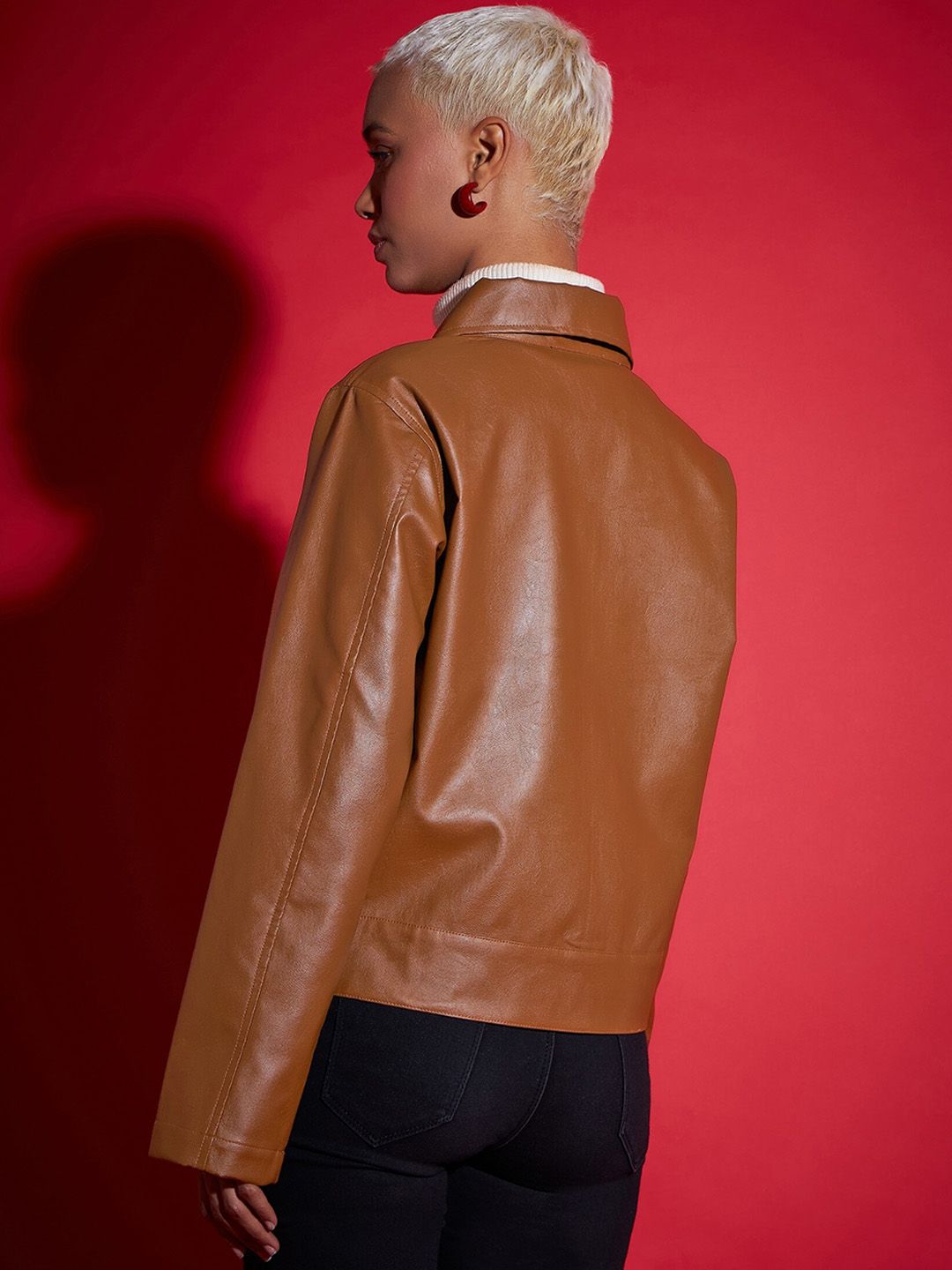 SASSAFRAS Brown Spread Collar Biker Jacket