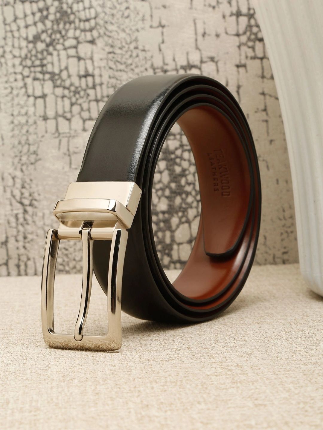Teakwood Leathers Men Textured Leather Reversible Belt