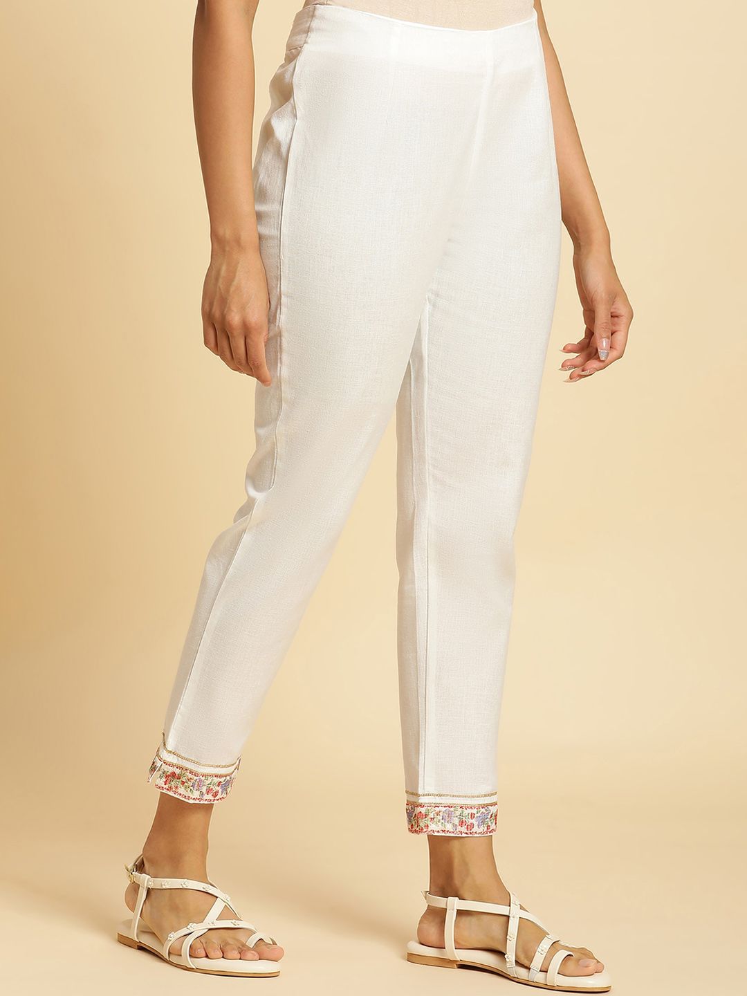 W Women Slim Fit Mid-Rise Cotton Regular Trousers