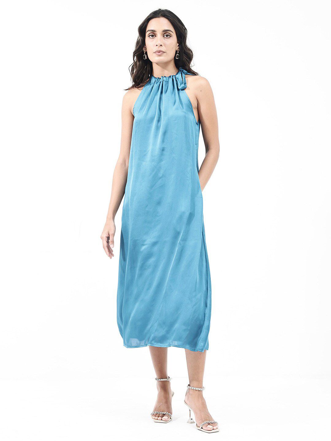 RAREISM High Neck Sleeveless A-Line Maxi Dress