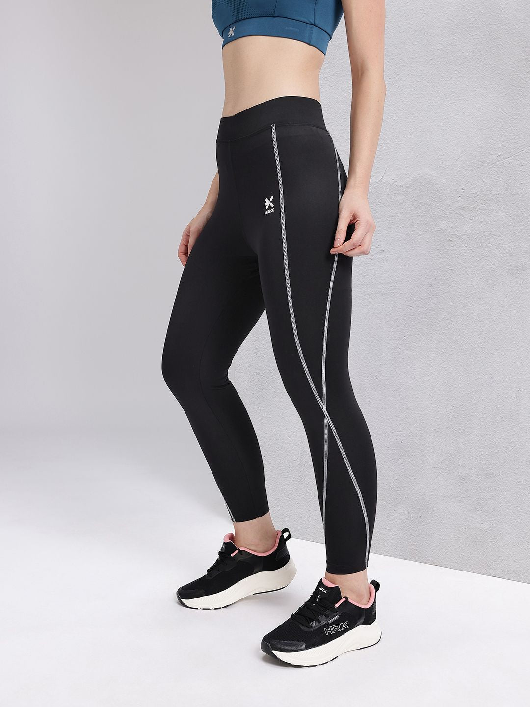 HRX by Hrithik Roshan Women Contrast Stitching High-Rise Rapid-Dry Cropped Training Tights