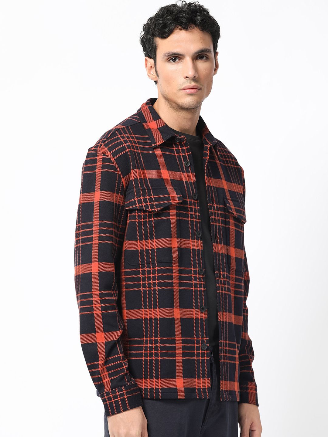 RARE RABBIT Men Vega Checked Cotton Tailored Shacket