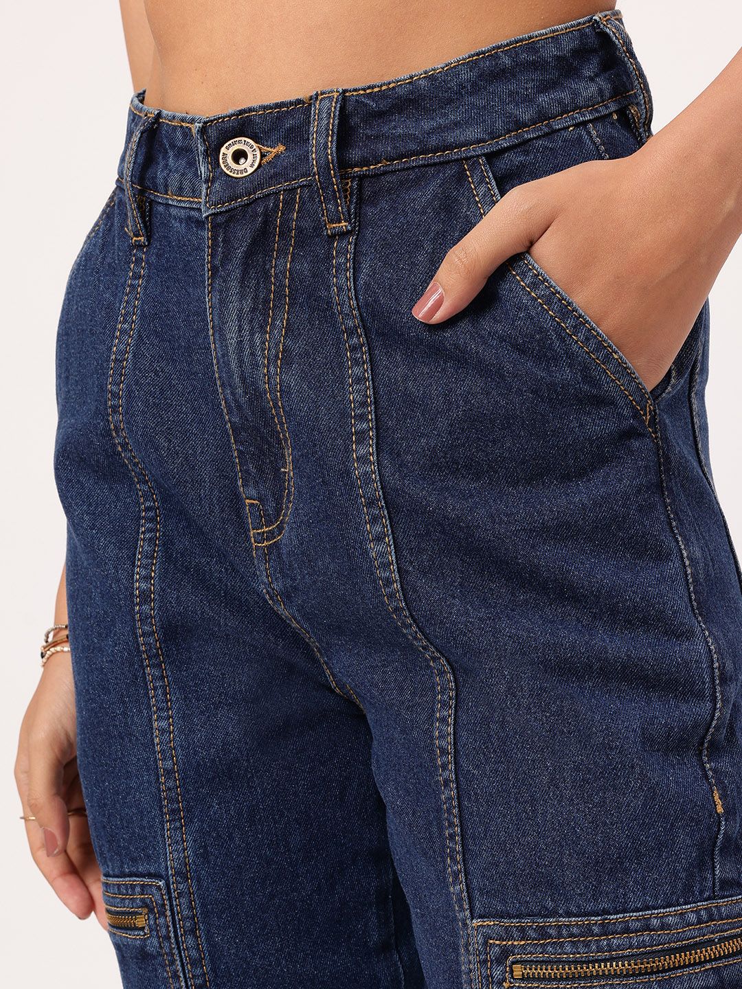 DressBerry Women Grunge Utility Cargo Style Straight Jeans