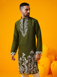 SOJANYA LUXE Floral Embroidered Mandarin Collar Straight Kurta With Trouser