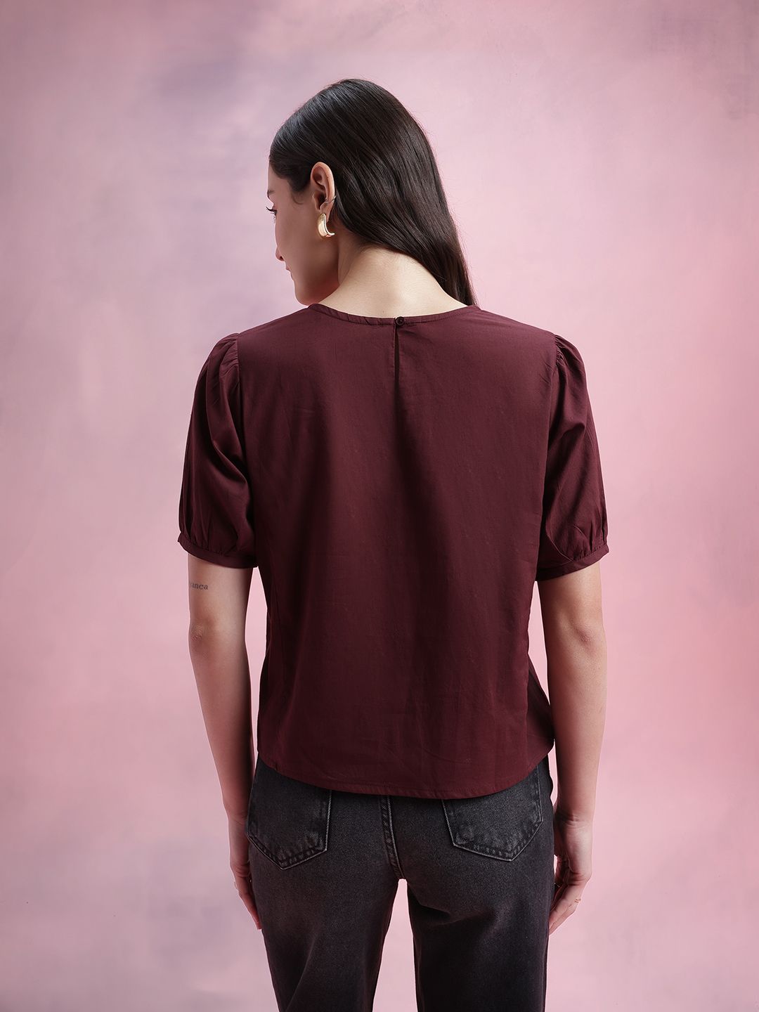 DressBerry Puff Sleeves Pure Cotton Top