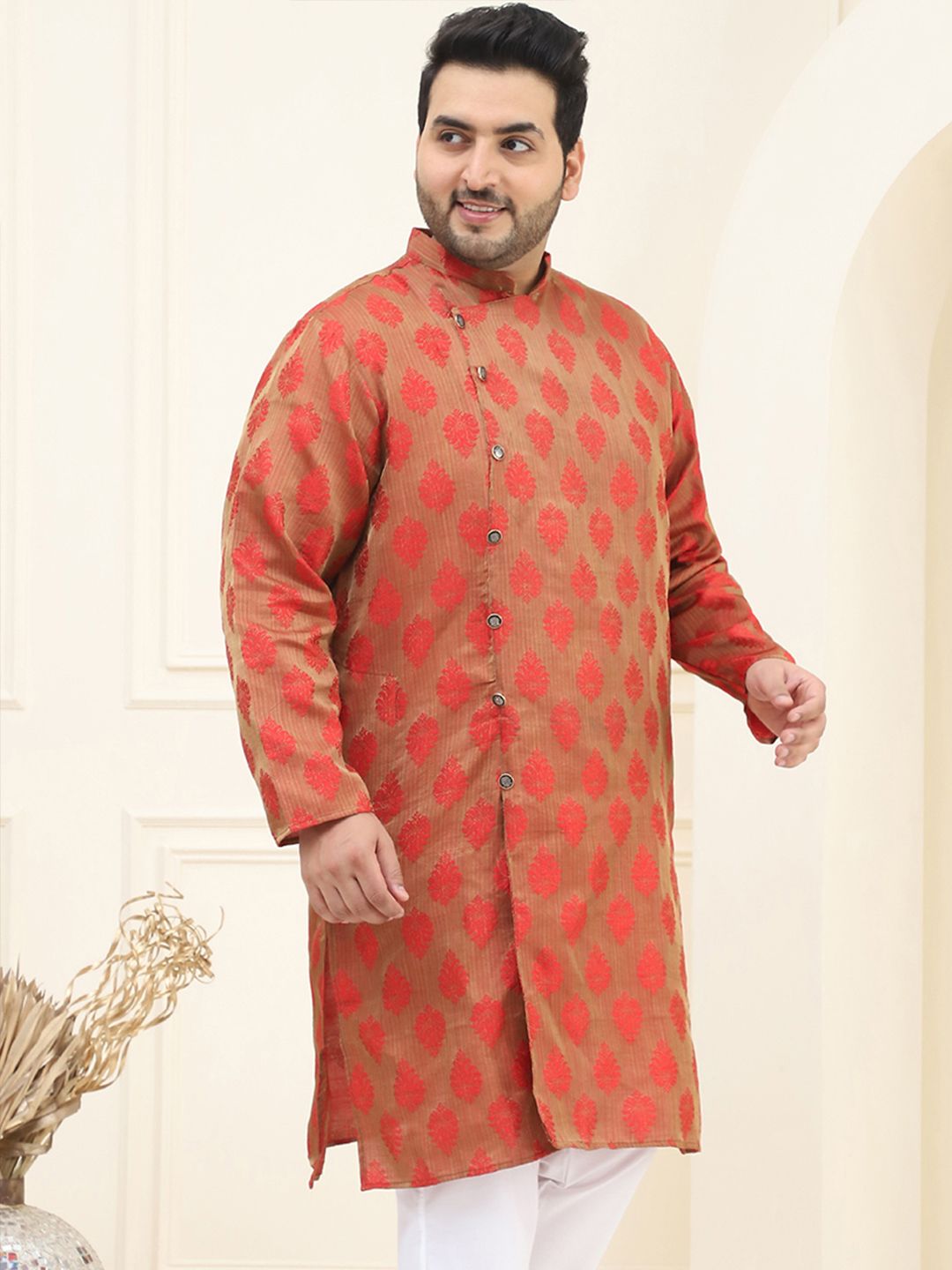 SOJANYA PLUS Size Lelaki Red Woven Design Kurta