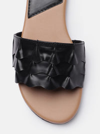 DressBerry Women Black Textured Open Toe Flats