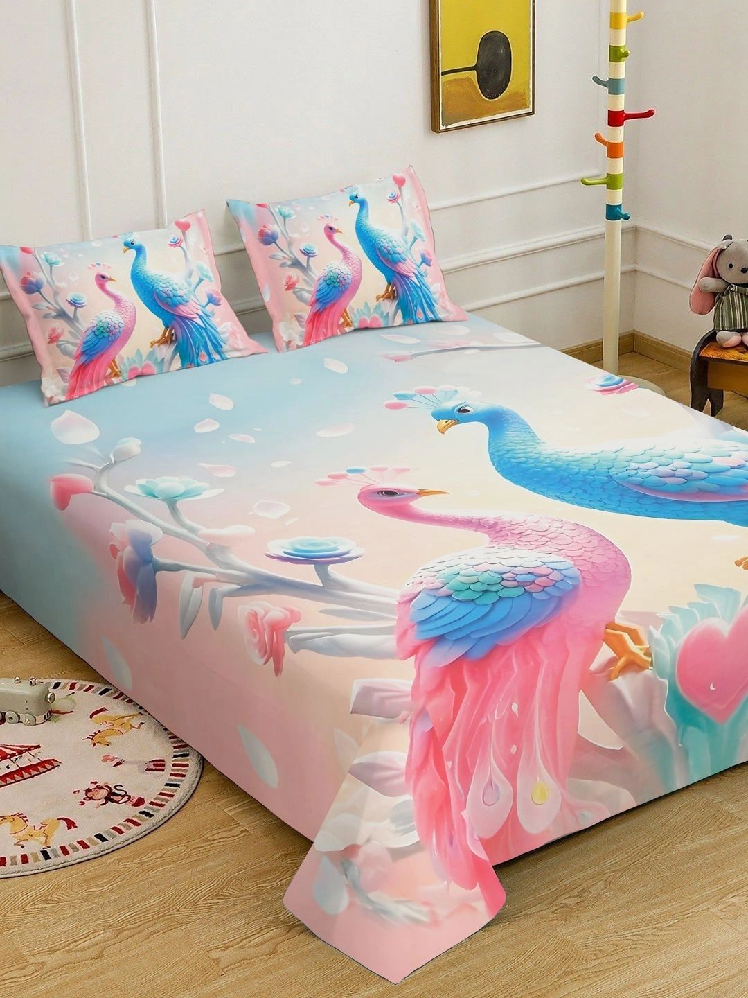 Moda Rapido X KLOTTHE Blue & Pink 400 TC King Bedsheet with 2 Pillow Covers