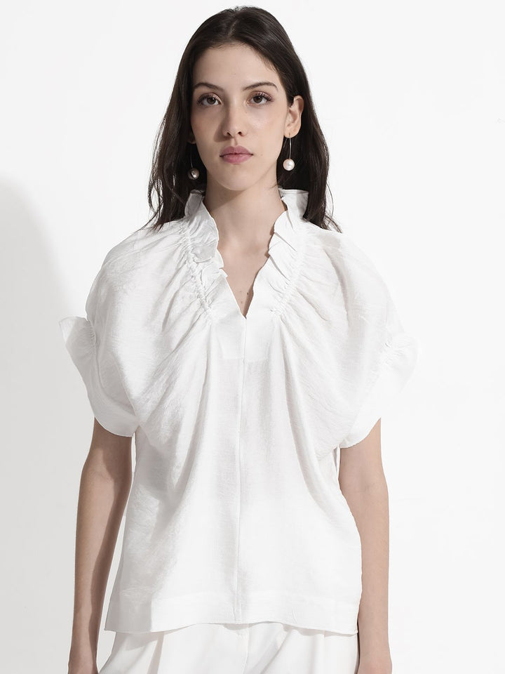 RAREISM Solid V-Neck Extended Sleeves Top
