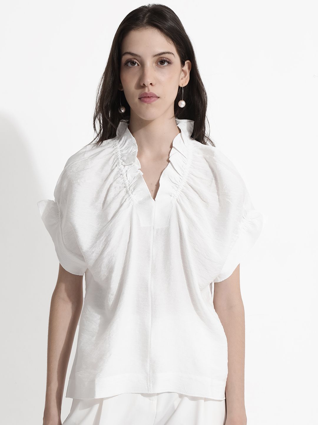 RAREISM Solid V-Neck Extended Sleeves Top