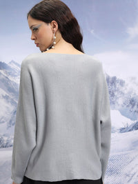 Tokyo Talkies Grey Boat Neck Acrylic Pullover