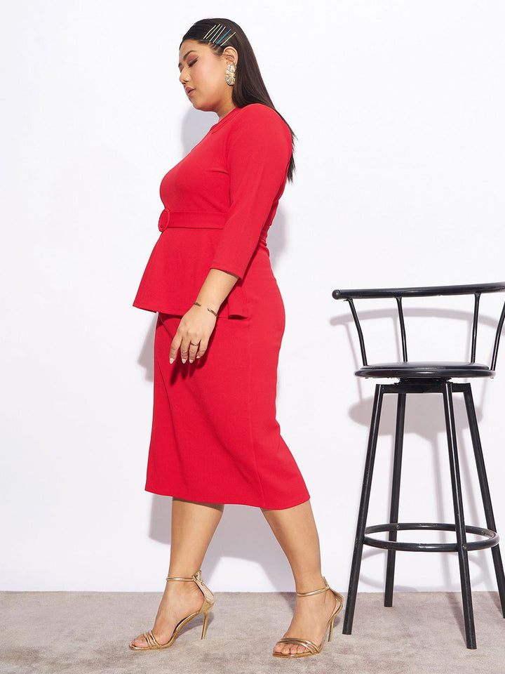 SASSAFRAS Curve Plus Size Round Neck Peplum Dress