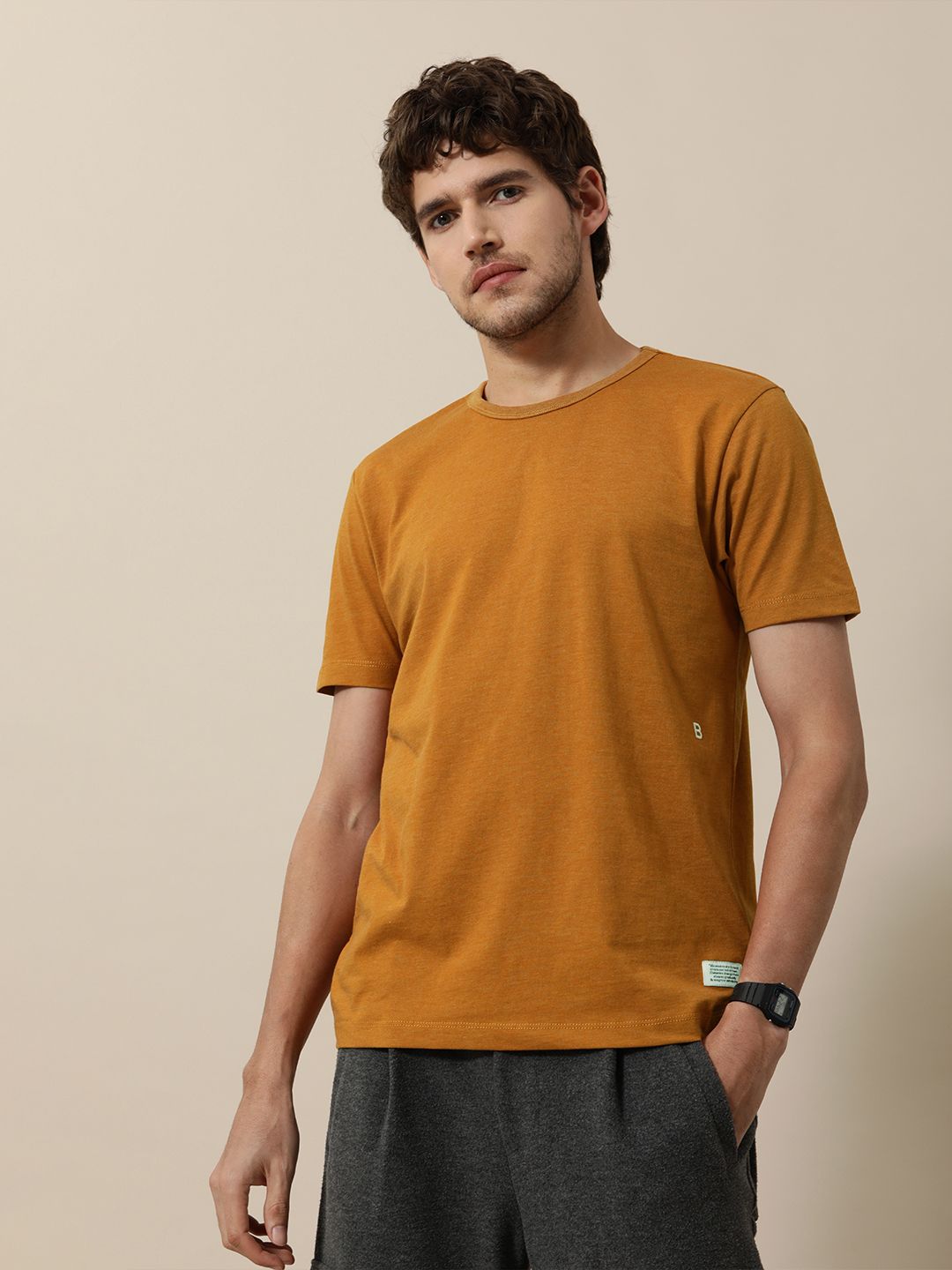Mr Bowerbird Men Mustard Yellow Solid Tailored Fit T-shirt