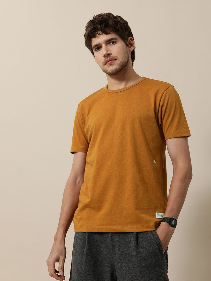 Mr Bowerbird Men Mustard Yellow Solid Tailored Fit T-shirt