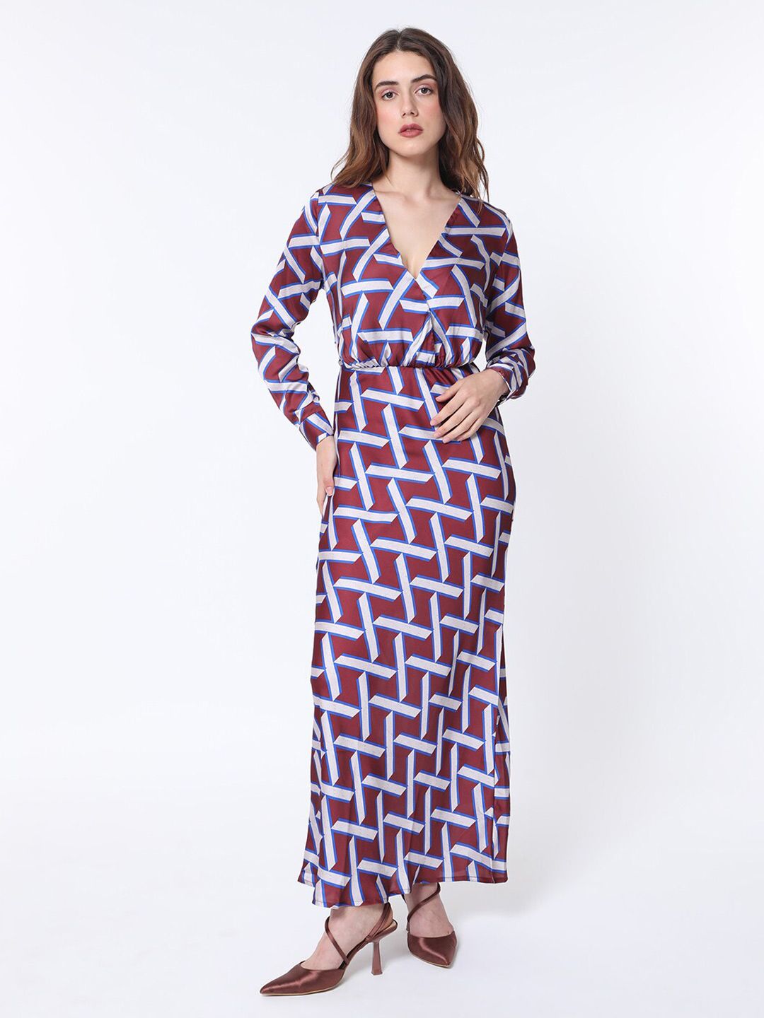 RAREISM Geo Print Overlap Front Maxi Dress