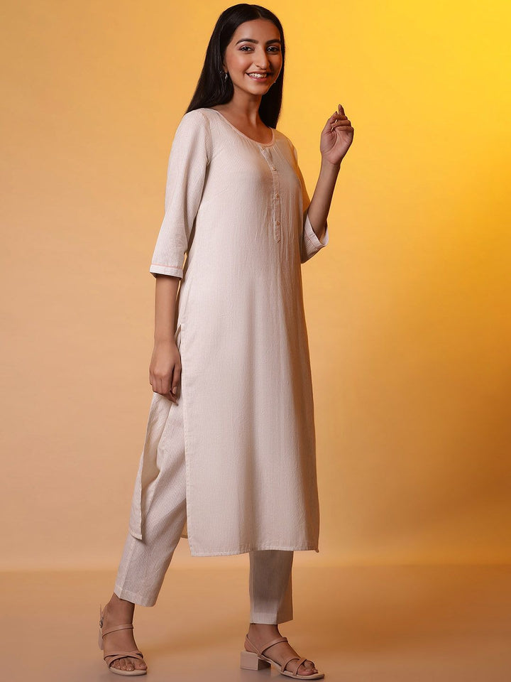 AURELIA Women Striped Regular Pure Cotton Kurta With Trousers & Dupatta