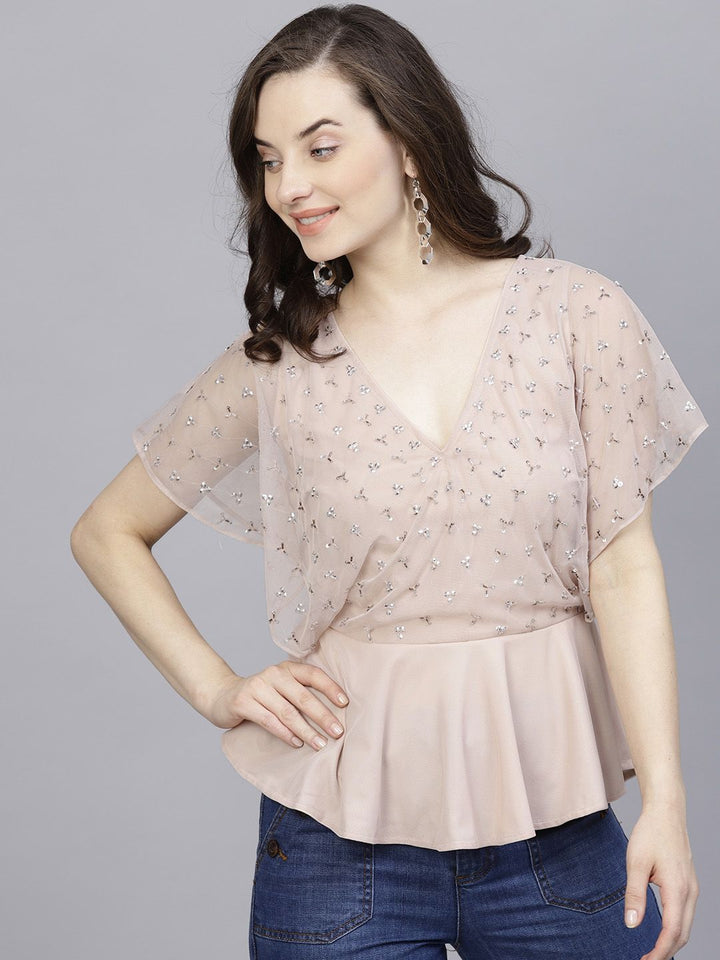 STREET 9 Dusty Rose Embellished Peplum Top