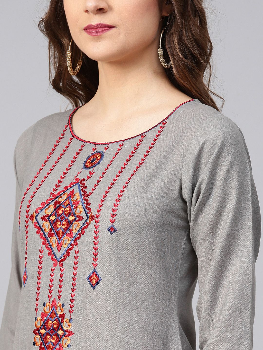 Libas Women Grey Yoke Design Straight Kurta