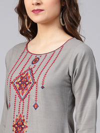 Libas Women Grey Yoke Design Straight Kurta