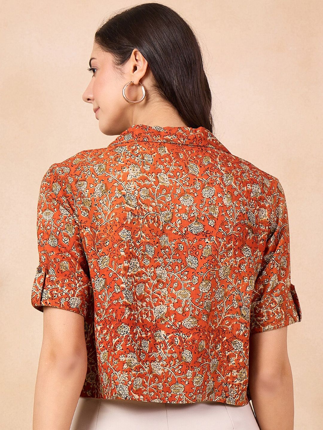 Anouk Rust Floral Print Cotton Shirt Style Top