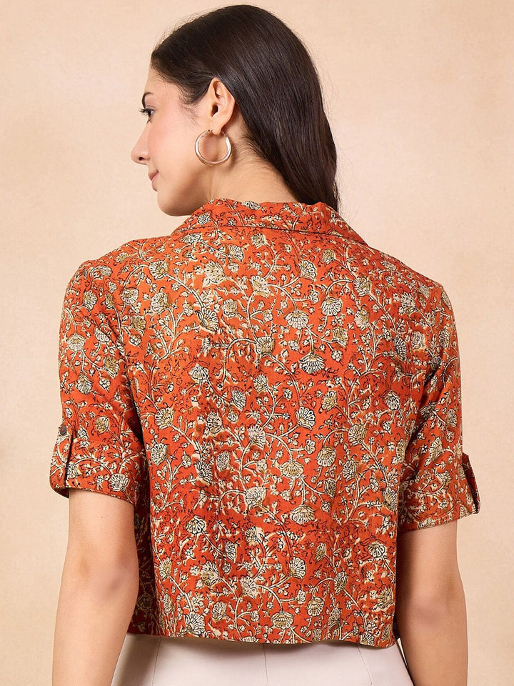 Anouk Rust Floral Print Cotton Shirt Style Top