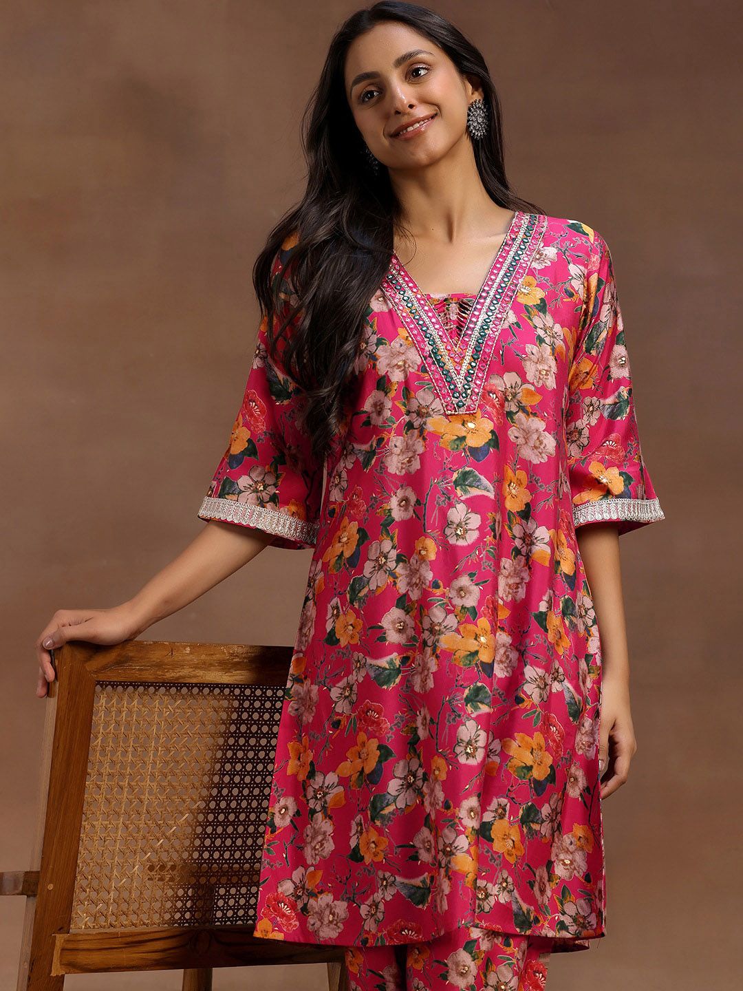 Libas Pink Floral Printed Tunic With Palazzo