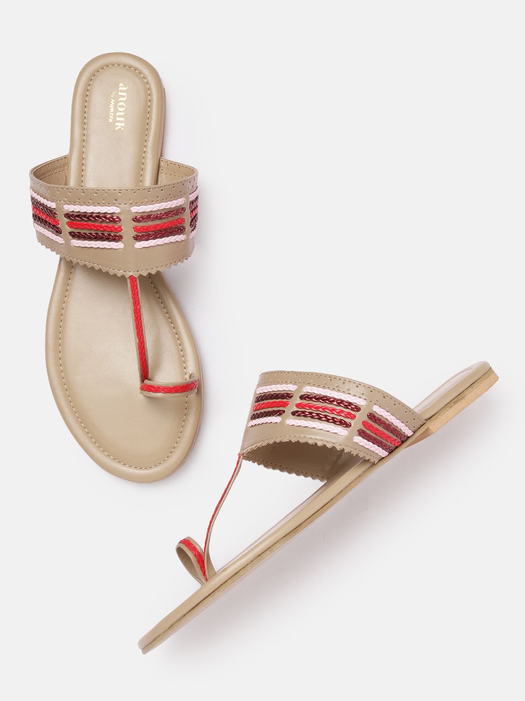 Anouk Women Woven Striped Ethnic One Toe Flats