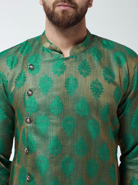 SOJANYA Kurta Lurus Bersulam Hijau & Beige Lelaki