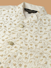 SOJANYA Geometric Embroidered Regular Kurta With Churidar & Nehru Jacket