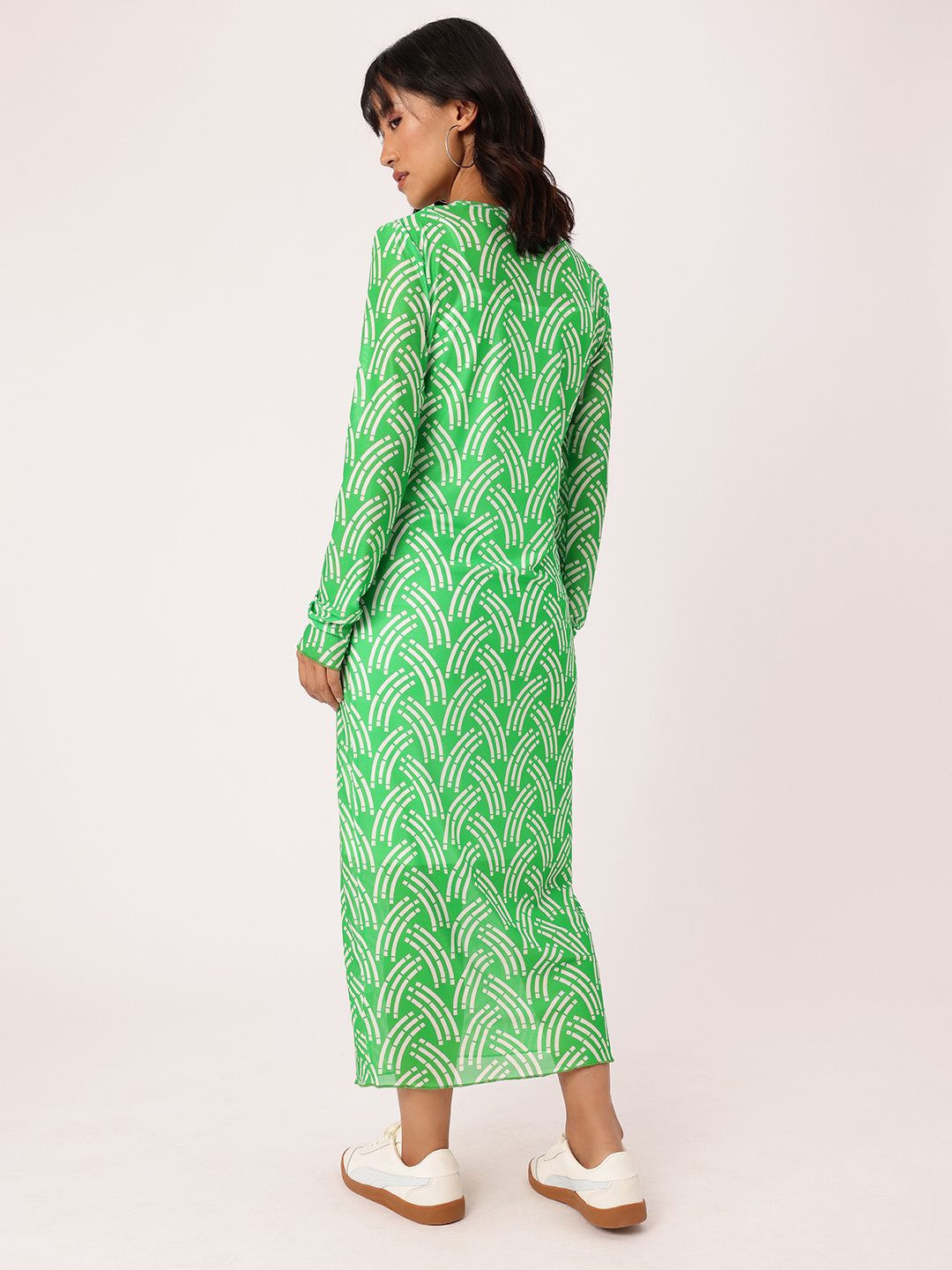 DressBerry Sleek Charm Printed Soft Mesh Sheath Midi Dress With A Inner Slip