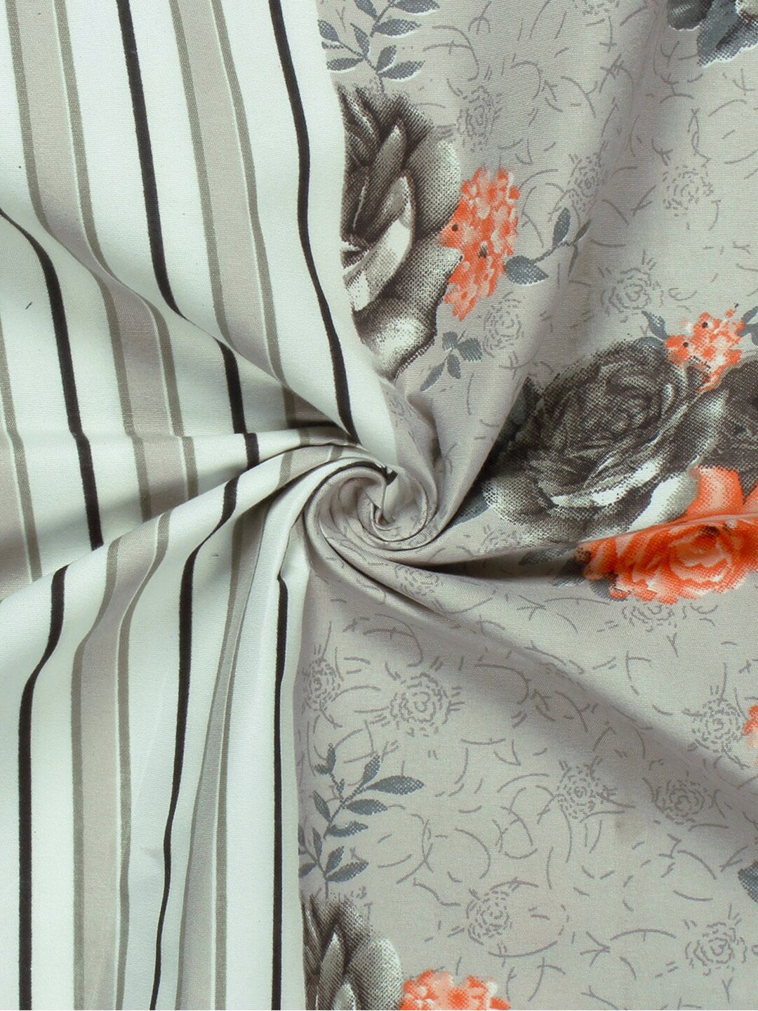 Story@home Grey & Pink Floral 180 TC Single Bedsheet with 1 Pillow Cover