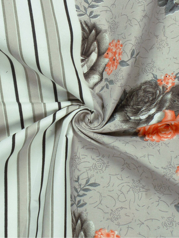 Story@home Grey & Pink Floral 180 TC Single Bedsheet with 1 Pillow Cover