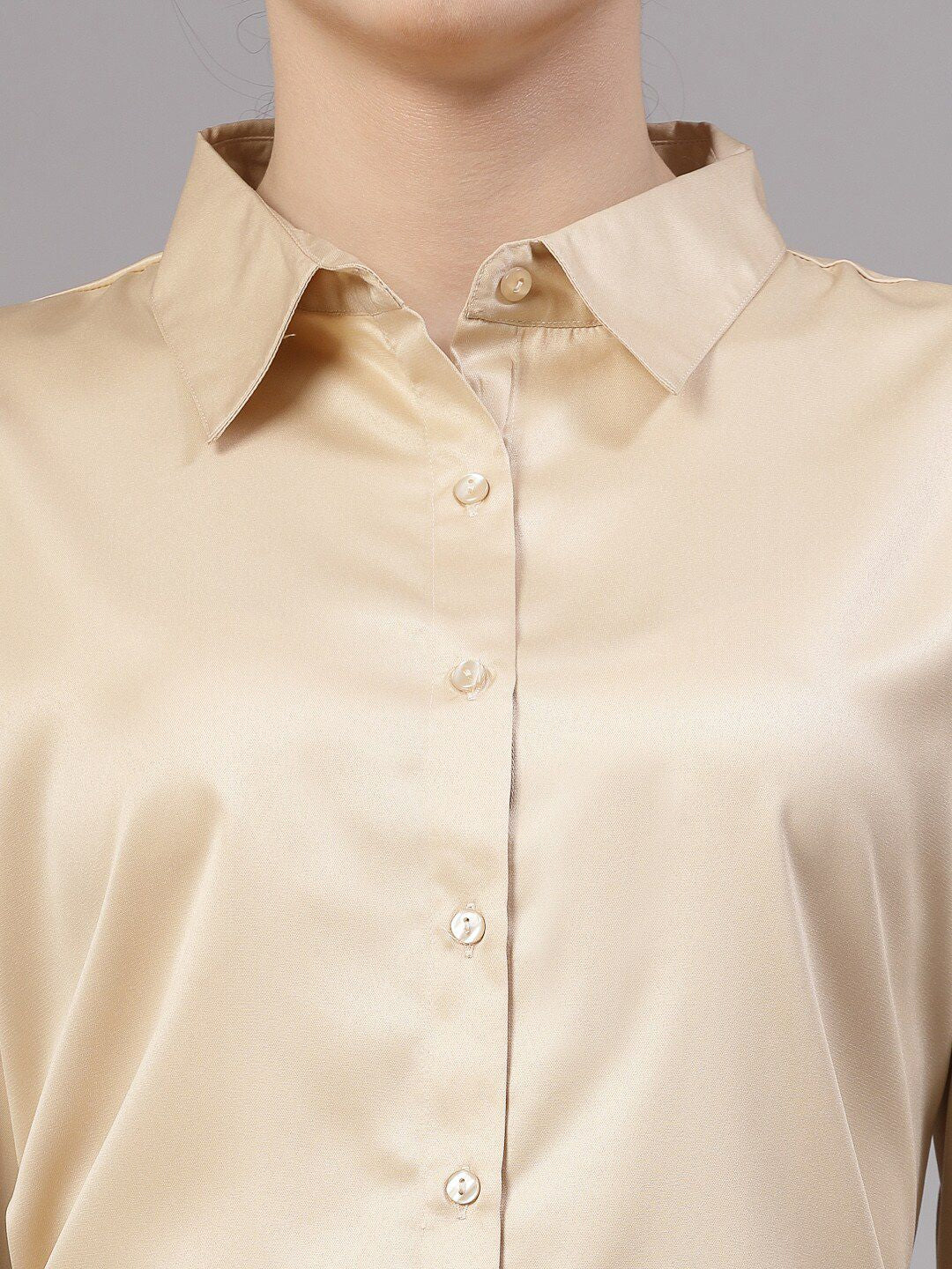 Style Quotient Champagne Smart Spread Collar Satin Formal Shirt