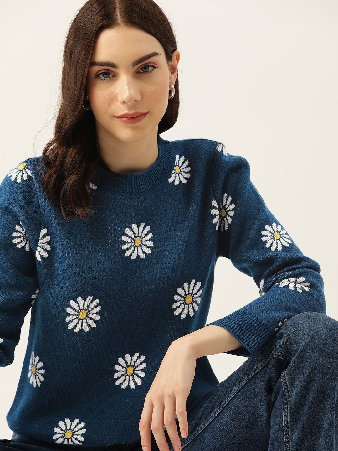 DressBerry Acrylic Floral Pattern Pullover