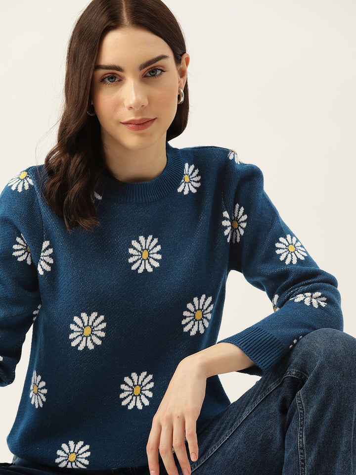 DressBerry Acrylic Floral Pattern Pullover